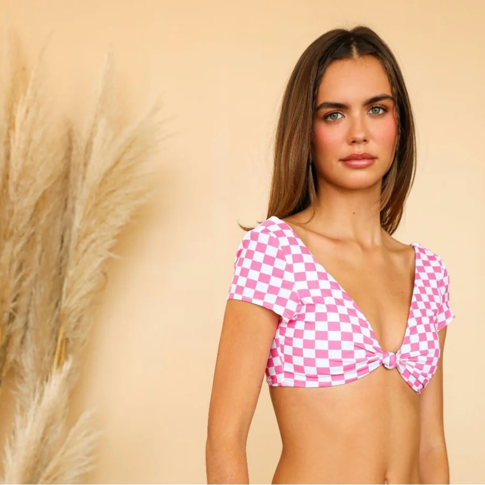 Dippin' Daisy's Pink and White Checkered Bikini Top